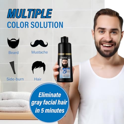 Men's Black Beard Dye & Hair Color Shampoo - Gray Coverage & Fast Results
