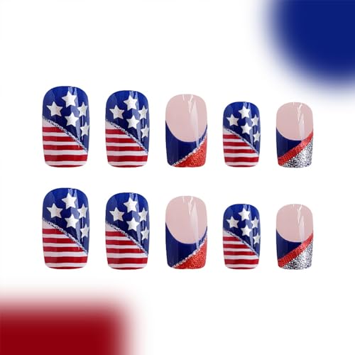 4th of July Press on Nails - Short Square Patriotic Fake Nails
