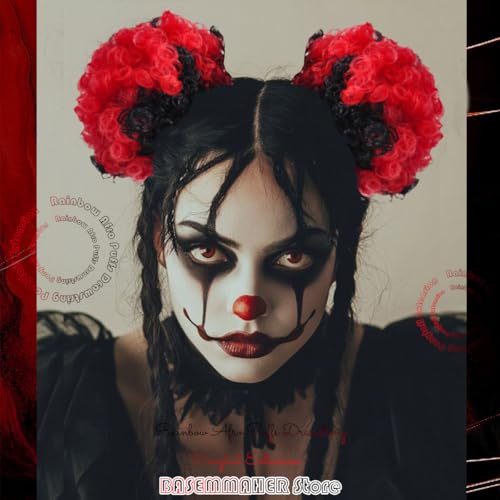 Black Red Afro Puffs Drawstring Ponytail Extensions - 2 Pack Clown Wig