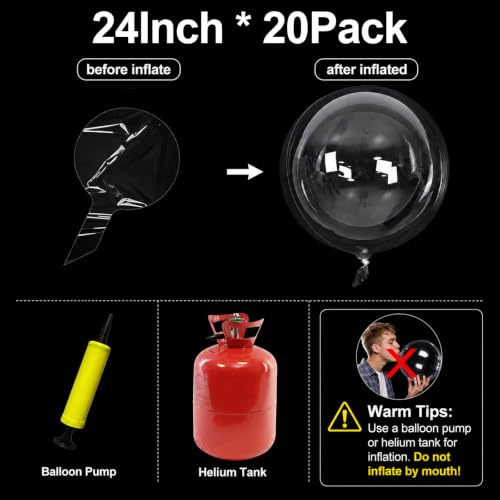 24 Inch Clear Bobo Balloons - 20 Pack for Party Decorations