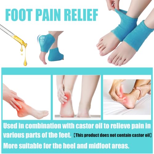Castor Oil Pack Wrap for Feet - Moisturizing Heel Socks, Blue, 2 Pairs