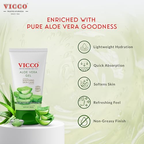 Vicco 100% Pure Aloe Vera Gel for Face, Skin, and Hair - 2 Pack