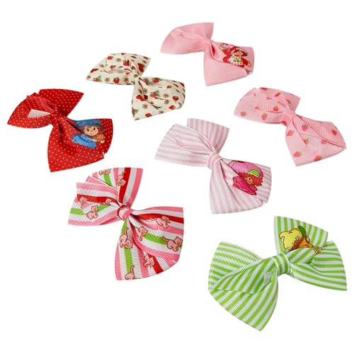 LUV HER Strawberry Shortcake Hair Clips for Kids – 7-Pack Non-Slip 4-Inch Bows