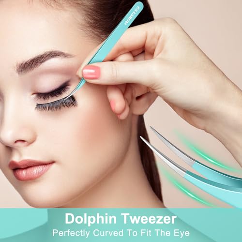 MORGLES High Precision Lash Tweezers Set for Eyelash Extensions, 5 in 1 Eyelash Extension Tweezers for Girls, Women, Professional Lash Extension Artists & Beginners