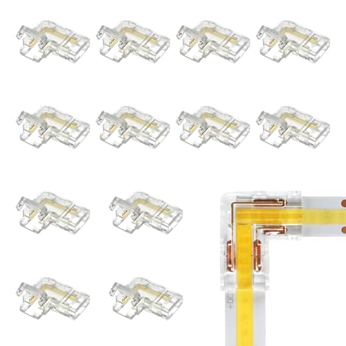 L Shape LED Strip Connector Set - 12 Pack, Solderless, Tool-Free for 10mm COB & SMD Strips
