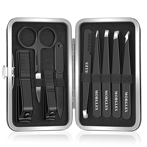 MORGLES 9-Piece Grooming Set with Tweezers and Nail Clippers