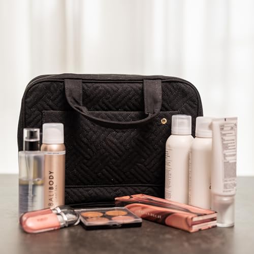 Carrywell Medium Black Toiletry Bag with Hanging Hook - Water-Resistant Makeup Organizer
