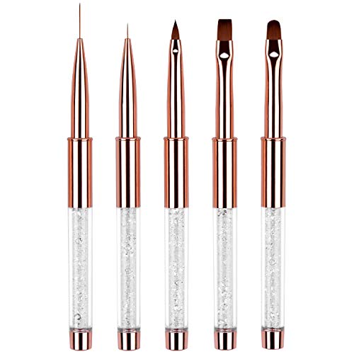 5-Piece Nail Art Brush Set with Rhinestone Handles for DIY & Salon Use