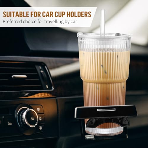 CWHHRN 20 Oz Glass Cups with Lid & Straw - Set of 2
