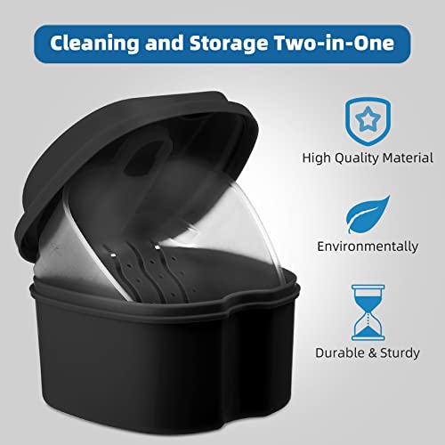 Annhua Denture Cleaning Case with Strainer - Portable Soaking Container