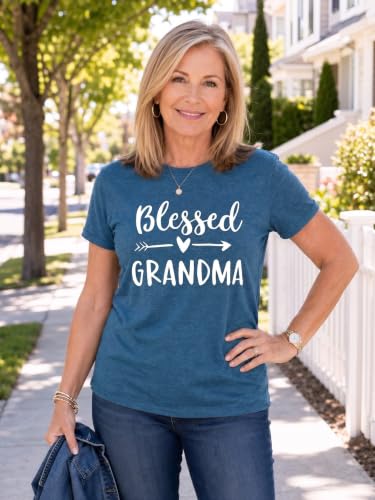 Blessed Grandma T-Shirt - Funny Graphic Tee for Women, X-Large Blue