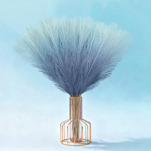 Light Blue Pampas Grass Decor - 50 Pcs 21.6" Faux Flower Stems for Boho Home Decor