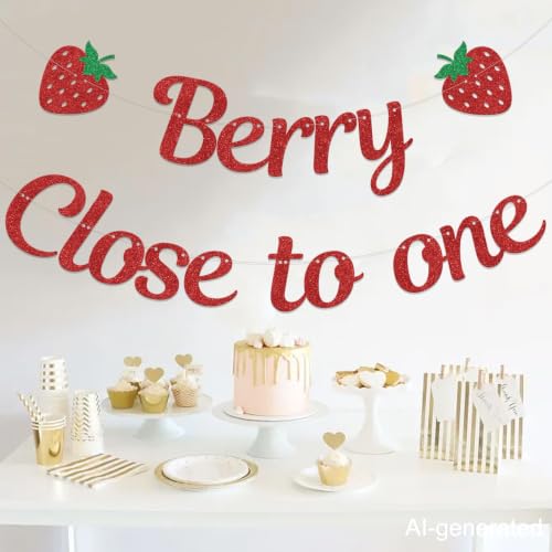 Berry Close to One Birthday Banner - Strawberry 1/2 Year Party Decor