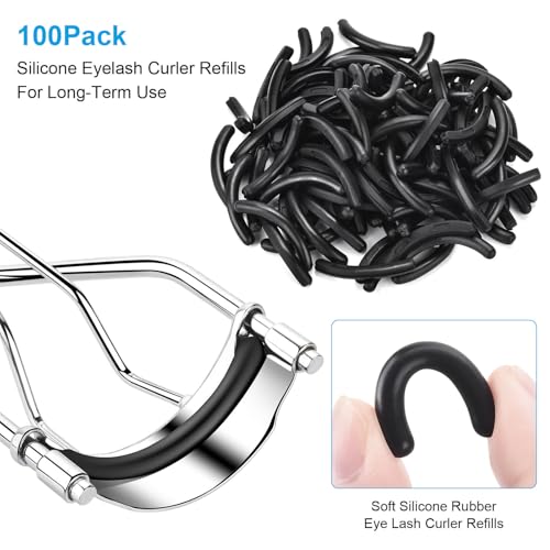 100 Pack Eyelash Curler Refills - Premium Silicone Rubber Pads