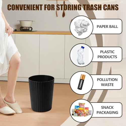2 Gallon Black Plastic Trash Can for Bathroom, Kitchen, Office