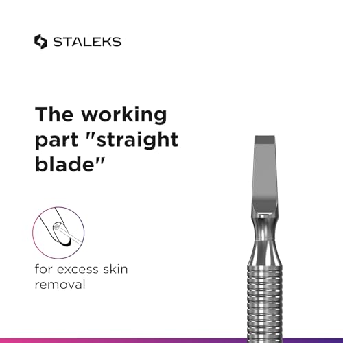 Staleks Pro Manicure Pusher Expert 30 Type 5 – Rounded Wide Pusher & Straight Blade, Stainless Steel