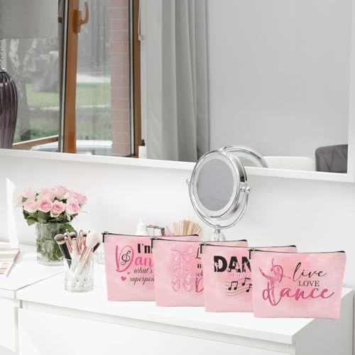 4-Piece Dance Makeup Bag Set, Cotton Linen Travel Cosmetic Pouch for Dancers