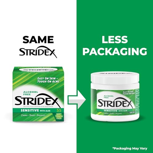 Stridex Sensitive Acne Pads with Aloe, Alcohol-Free, 55 Count (Pack of 2)