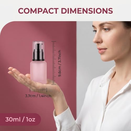 Pink Frosted Glass Pump Bottles - 6 Pack 30ml Cosmetic Containers