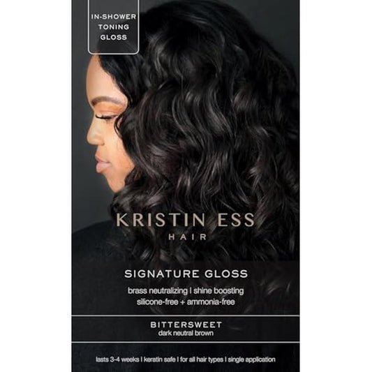 Kristin Ess Hair Gloss in Bittersweet Dark Brunette - 4 Wk Semi Permanent Hair Color for Women - Dark Brown Color Depositing Conditioner & Toner for Vibrant Color + Shine - Hair Dye Glaze - Vegan