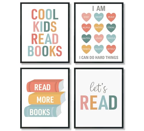 Let's Read Wall Art Prints Set for Kids Reading Nook - 8x10 Unframed