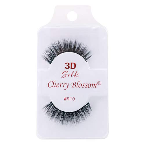 Cherry Blossom 3D Silk False Eyelashes Style #910 Supernova 10 Pack - Dramatic Spiky Wispy Reusable Faux Mink Black