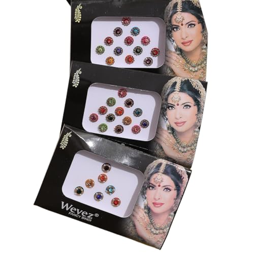 Wevez 12 Pack Self-Adhesive Bindi Stickers – Traditional Forehead Bindis for Festive Wear