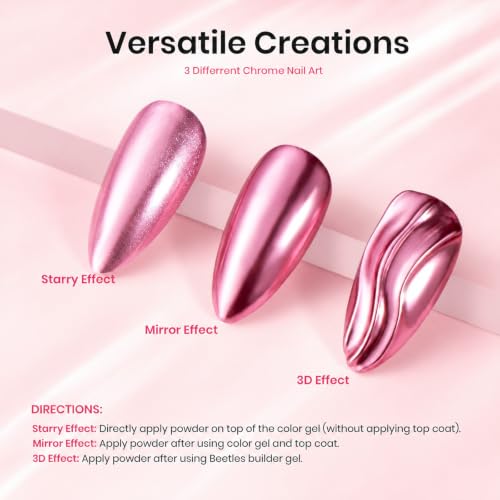 Beetles Chrome Nail Powder Set - 8 Colors Metallic & Holographic