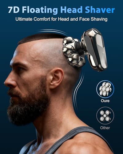 SROT Silver Head Shaver for Bald Men, 7D Floating Rotary Electric Razor, Waterproof, Rechargeable, 2-Speed