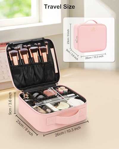 Pink Travel Makeup Organizer Case with Adjustable Dividers - Small