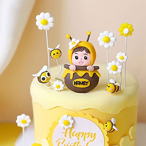 Bumble Bee Cake Toppers - 11Pcs Honeycomb Flower Picks for Baby Shower & Birthday Parties