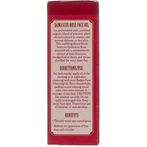 Badger Face Oil, Damascus Rose- For Dry/Delicate Skin 1 fl oz (29.5 ml) - 2 Pack#
