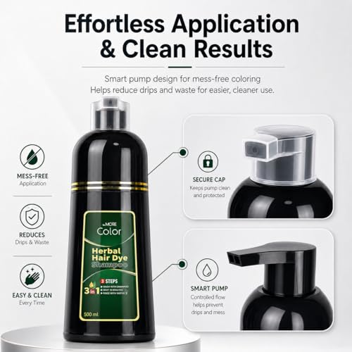 3-in-1 Hair Dye Shampoo - Black Color & Shine 16.9 oz | Herbal Formula for Gray Coverage