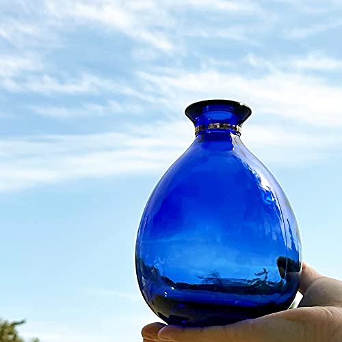 Small Blue Glass Vase for Flowers - Decorative Home Centerpiece