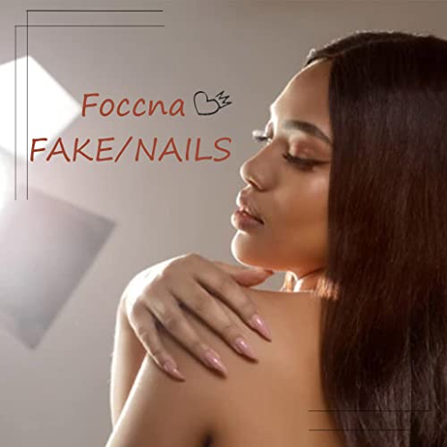 Foccna Long Press Pink Square French Fake Nails Summer Purple Full