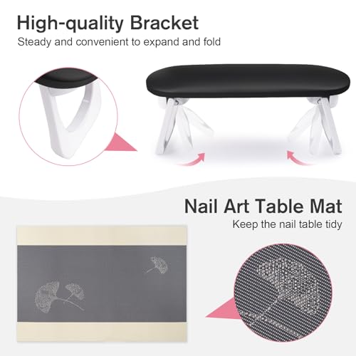 Subay Foldable PU Leather Nail Arm Rest - Black Manicure Cushion