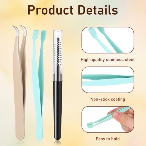 3Pcs Eyelash Extension Tweezers Set - Curved & Flat Tips