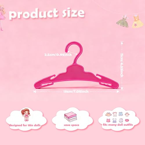 60 Rose Red Doll Clothes Hangers for 18-Inch Dolls - Non-Slip & Space-Saving