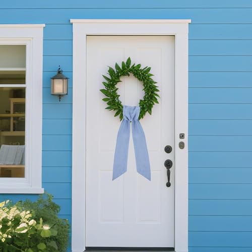 Rustic Blue Wreath Sash - 60 Inch Linen Decor for Front Door