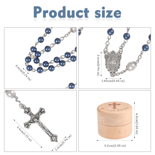 My First Rosary Baptism Gift Set with Wooden Keepsake Box - Blue