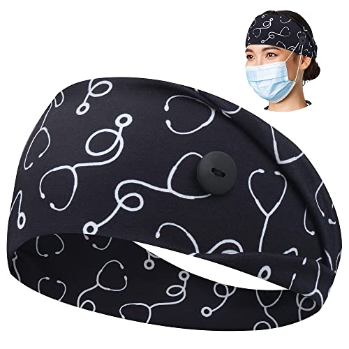 Button Headbands for Masks - Non-Slip Wide Elastic Sweatband for Nurses