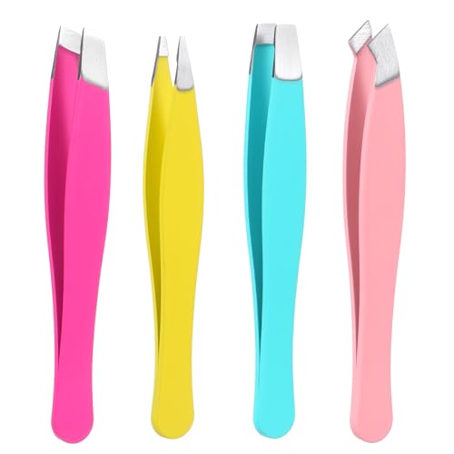 4-Pack Mini Tweezers Set for Eyebrows & Facial Hair Removal