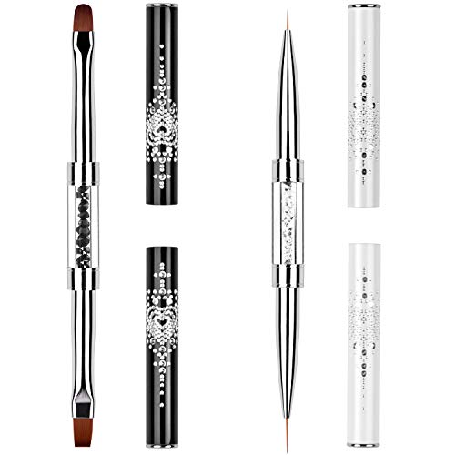 2Pcs Nail Art Brush Set with Rhinestone Handles for Gel & Acrylic Nails