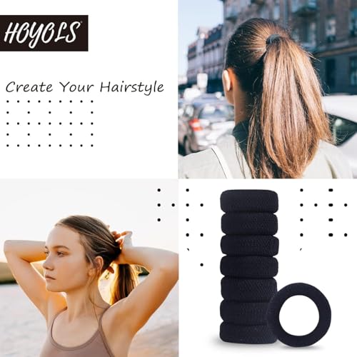 HOYOLS Large Black Seamless Hair Ties - 7pcs Stretchy Bands