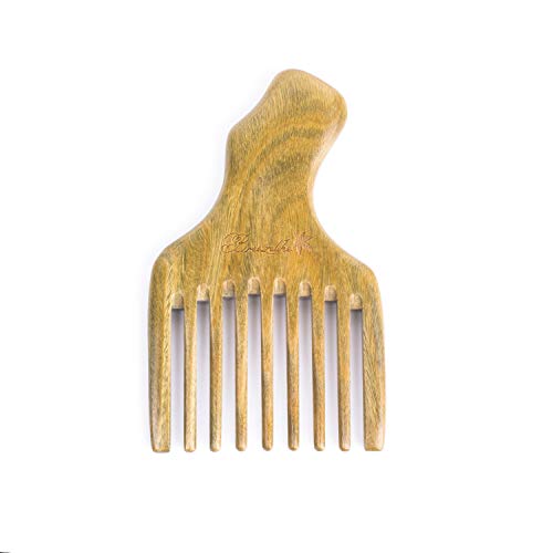 Breezelike Wide Tooth Wooden Hair Pick - Natural Green Sandalwood Comb