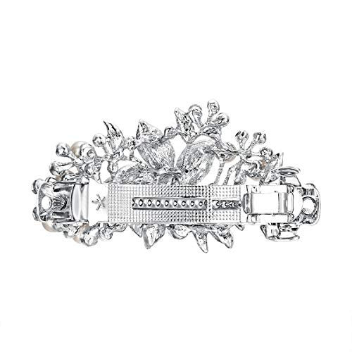Ever Faith Blue Austrian Crystal Bridal Hair Clip Barrette with Simulated Pearls