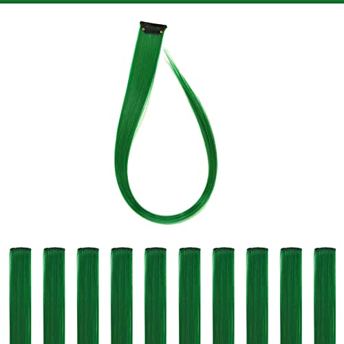 YTBYT 22in Green Colored Clip-In Hair Extensions for Women & Kids - Straight Synthetic Highlights