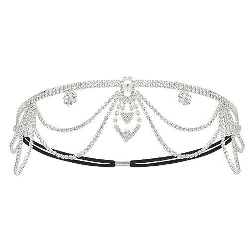 SWEETV Crystal Rhinestone Head Chain for 1920s Gatsby Wedding Party