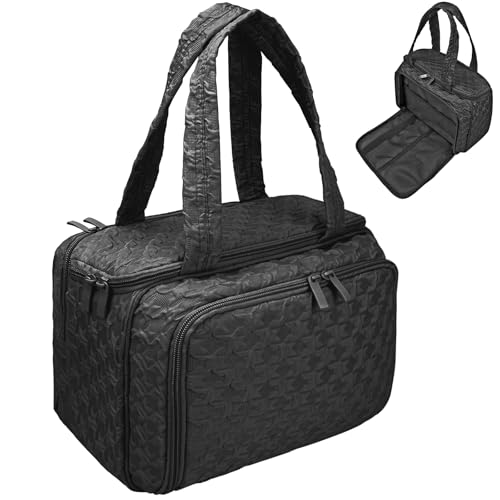 SMONT 11.5" Large Travel Toiletry Bag for Women, Waterproof Makeup & Cosmetic Organizer, Black