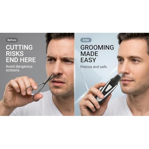 Ear and Nose Hair Trimmer Clippers: 2026 Professional Painless Eyebrow & Facial Hair Trimmers Remover for Men Women, Battery Operated Nasal Clipper, Dual Edge Waterproof Blades for Easy Clean, Black